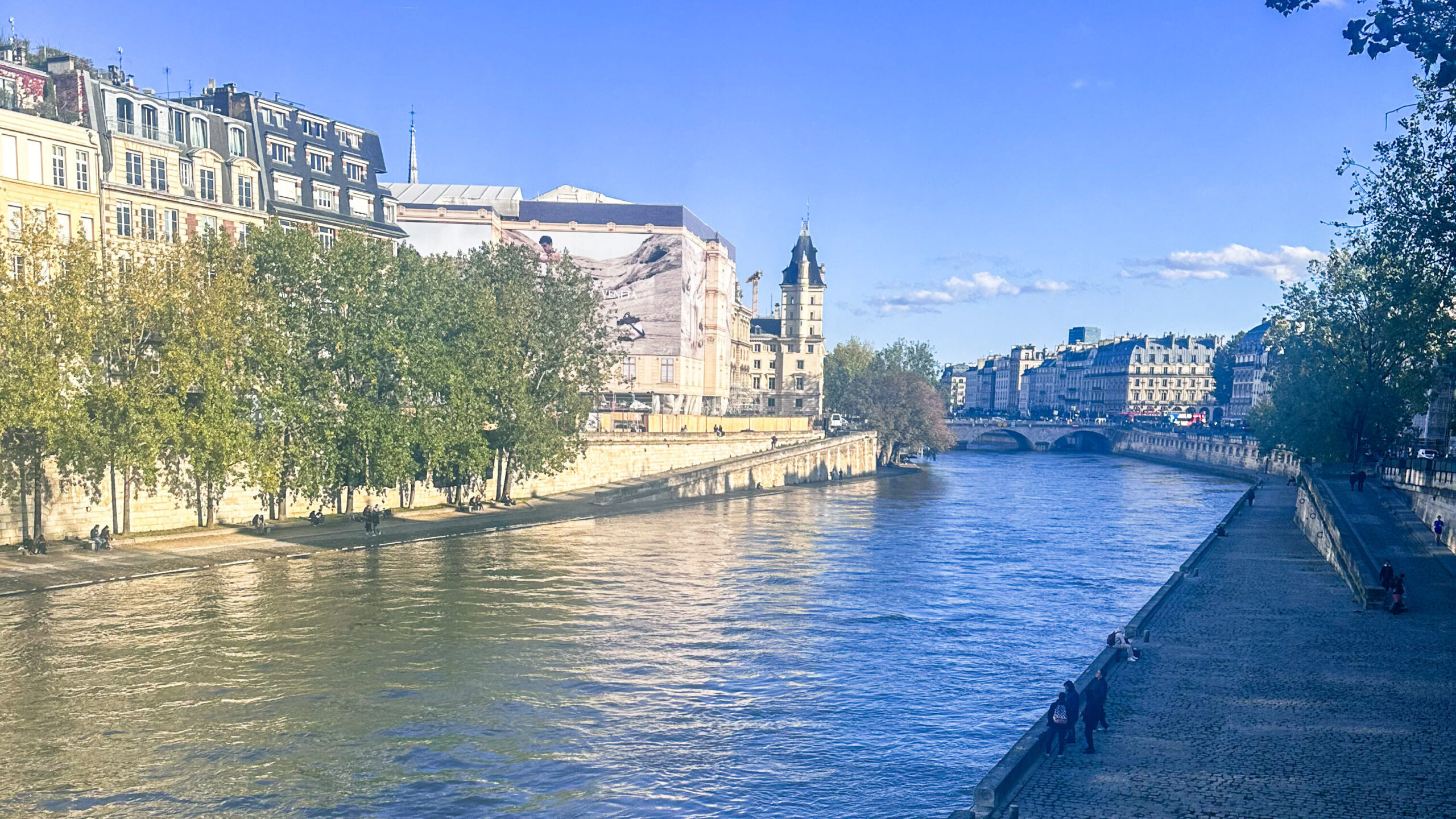 The River Seine with buildings and trees in the background